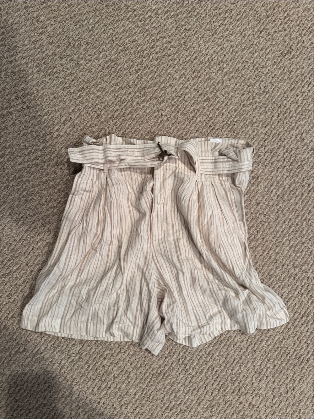 Banana Republic Cream Striped High-Waist Paperbag Shorts